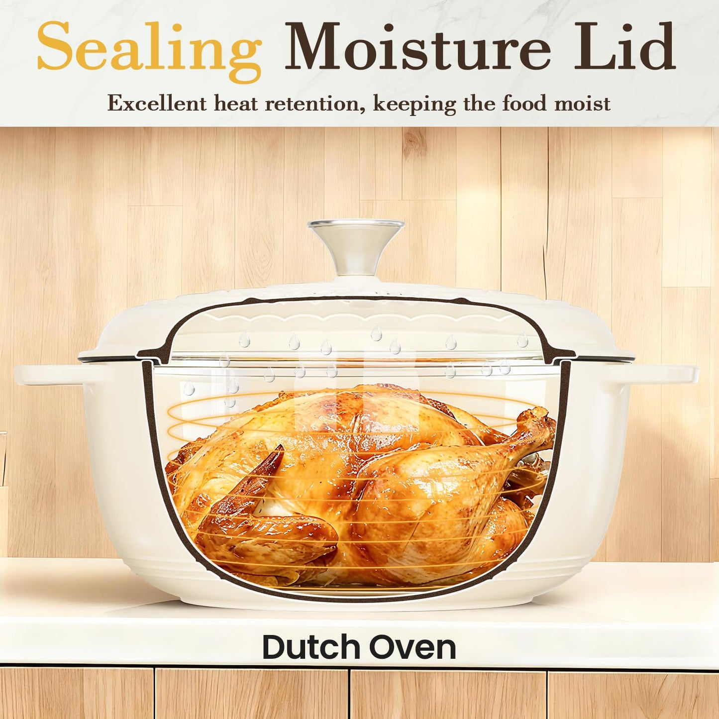 Umite Chef 6QT Enameled Cast Iron Dutch Oven with Lid, Versatile Heavy-Duty Cookware Pot for Baking Bread, Braising, Soups & Stews, Oven & Stovetop Safe with Heat Resistant Gloves（Cream White）