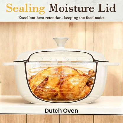 Umite Chef 6QT Enameled Cast Iron Dutch Oven with Lid, Versatile Heavy-Duty Cookware Pot for Baking Bread, Braising, Soups & Stews, Oven & Stovetop Safe with Heat Resistant Gloves（Cream White）