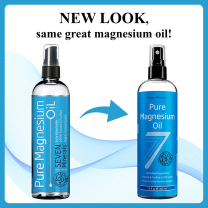 Seven Minerals, Pure Magnesium Oil Spray - Big 12 oz (Lasts 24 Months) - USP Grade Magnesium Spray, No Unhealthy Trace Minerals - from Ancient Underground Permian Seabed in USA, Free eBook Included