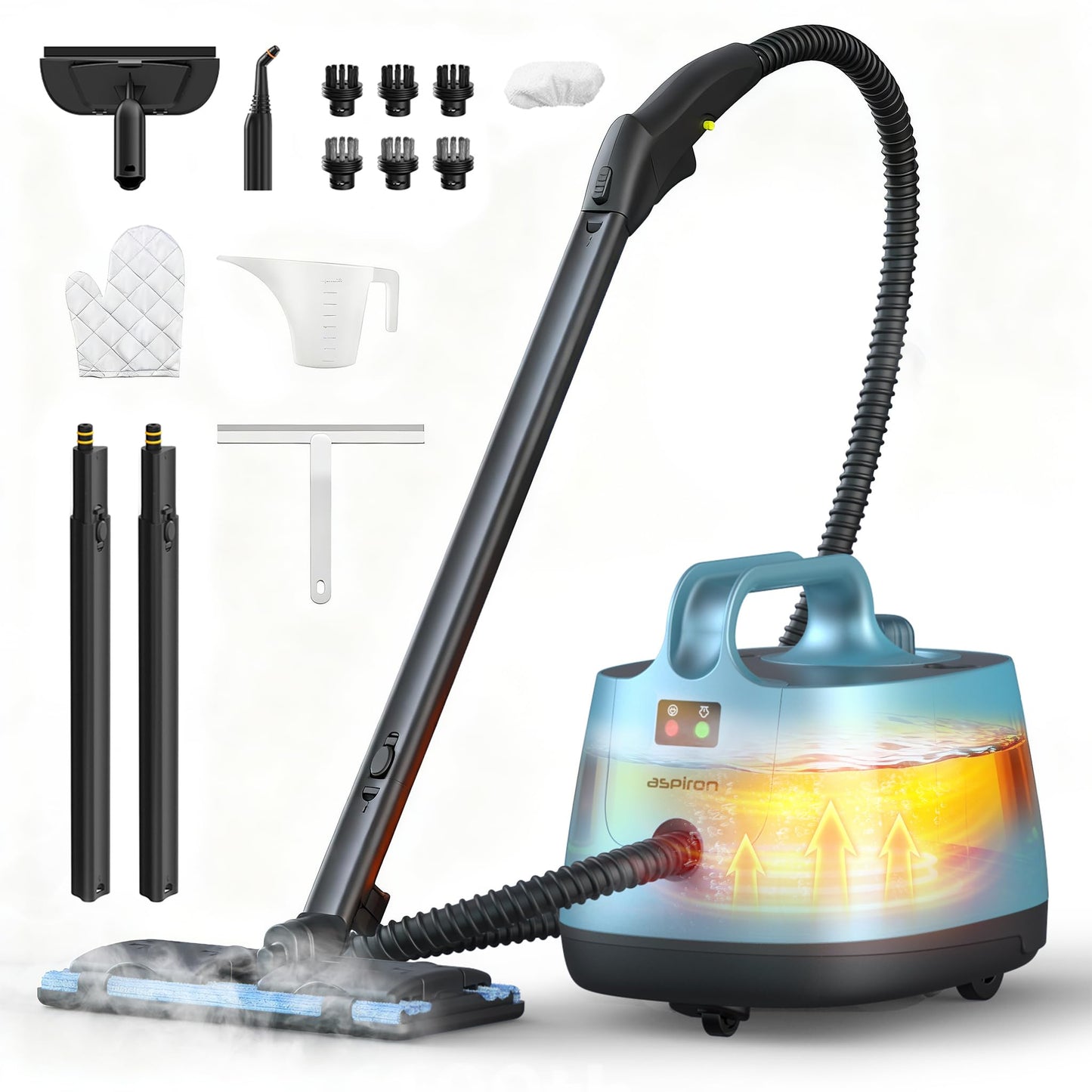 Aspiron Steam Cleaner, 293°F 58 PSI Powerful Multipurpose Handheld Steam Mop for Home Use, 21 Attachments, 50Oz Capacity, Heavy Duty Steamer for Carpets, Floors, Cars, Tiles, Crack Cleaning, Blue