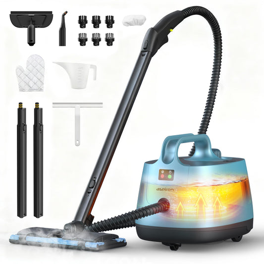 Aspiron Steam Cleaner, 293°F 58 PSI Powerful Multipurpose Handheld Steam Mop for Home Use, 21 Attachments, 50Oz Capacity, Heavy Duty Steamer for Carpets, Floors, Cars, Tiles, Crack Cleaning, Blue