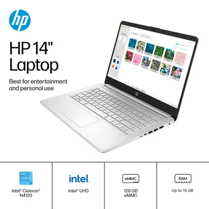 HP Portable Student Business Laptop - 3 Free Bundles, Win 11 Pro, Microsoft 365, Ultral Light and Thin, 14" HD Display for Student, Work, 16GB DDR4, 384GB Storage(128GB eMMC+256GB Card), Intel 4-Core