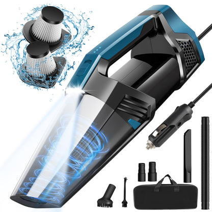 Car Vacuum Cleaner - Portable Handheld Vacuum High Power with 16.4ft Cord, Bag, LED Light & Attachments - DC 12V High Power Small Vacuum for Car, RV, Boats, Travel