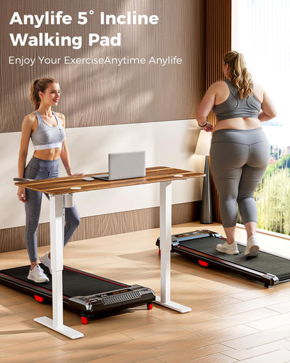 Anylife Treadmill Incline Walking Pads Under Desk 330lb Capacity, 2.5HP Portable Small Running Pad with LED Display for Home, Compact, Remote Control, Black Red