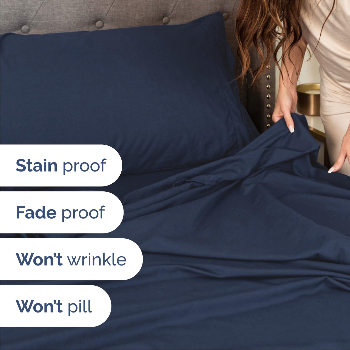 CGK Unlimited Queen Size 4 Piece Bed Sheet Set - Comfy Breathable & Cooling - Hotel Luxury Bed Sheets - Deep Pockets, Easy-Fit, Soft and Wrinkle Free - Navy Blue Oeko-Tex