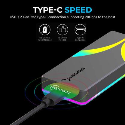 SABRENT Rocket RGB USB C 20Gbps M.2 SATA/NVMe SSD Enclosure (EC-RGBG)