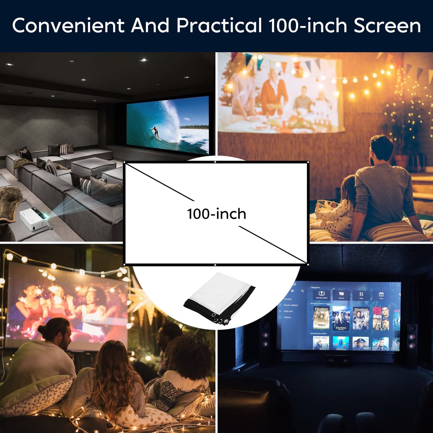 TMY Mini Projector, Upgraded Bluetooth Projector with 100" Screen, 1080P Full HD Portable Projector, Movie Projector Compatible with TV Stick Smartphone/HDMI/USB/AV, indoor & outdoor use