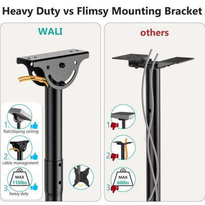WALI TV Ceiling Mount Adjustable Bracket Fits Most LED, LCD, OLED and Plasma Flat Screen Display 26 to 65 Inch, up to 110 Lbs, Mounting Holes 400x400mm (CM2665), Black