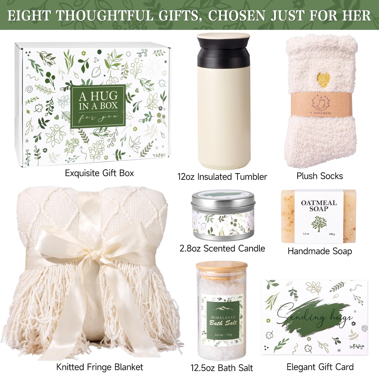 Self Care Gifts for Women, Get Well Gifts for Women, Sympathy Gift Baskets, Get Well Soon Care Package, Encouragement Inspirational Gift Baskets, Sending Hug (Ivory)
