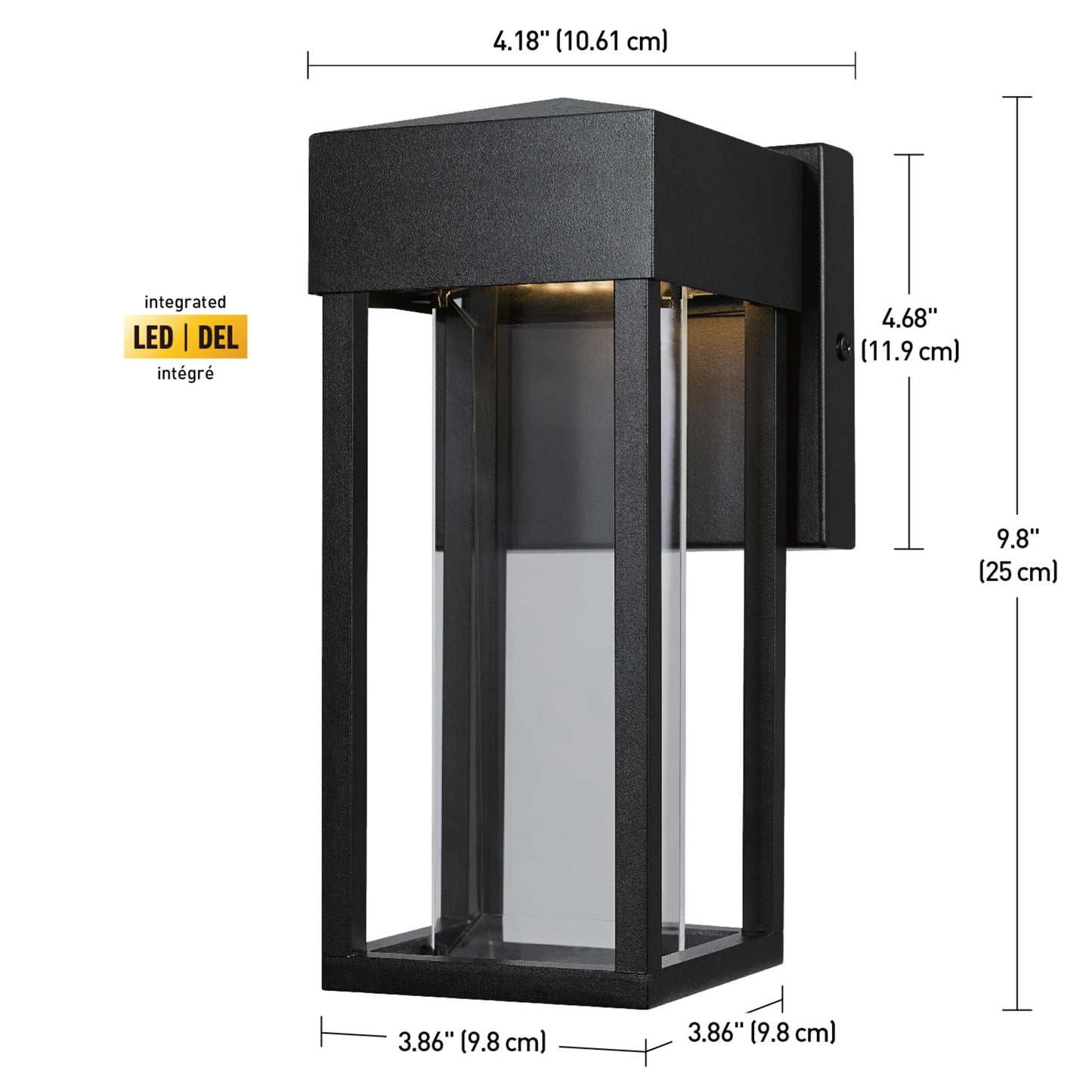 GLOBE Electric 44246 Bowie LED Integrated Outdoor Indoor Wall Sconce, Matte Black, Clear Glass Insert, 10W, 420 Lumens