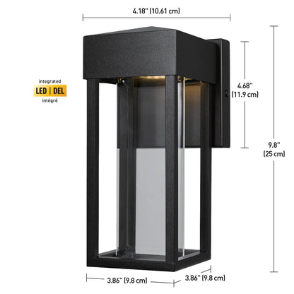 GLOBE Electric 44246 Bowie LED Integrated Outdoor Indoor Wall Sconce, Matte Black, Clear Glass Insert, 10W, 420 Lumens