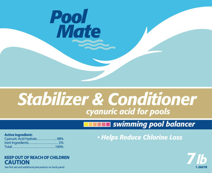 Pool Mate 7-Pounds Premium Pool Stabilizer and Conditioner, Concentrated Cyanuric Acid for Pools, Helps Chlorine Last Longer