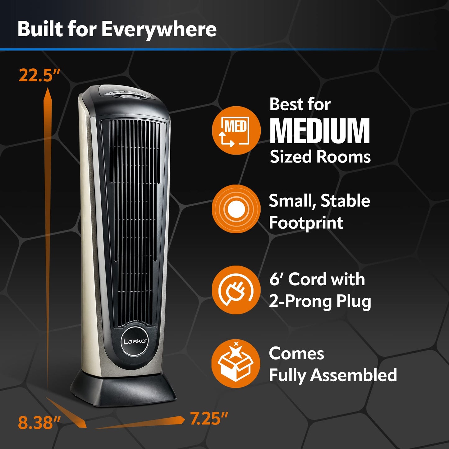 Lasko 1500W Ceramic Tower Space Heater with Remote, Thermostat, Timer & Widespread Oscillation, Portable Electric Heater for Indoor Use, Bedroom & Living Room, 751320