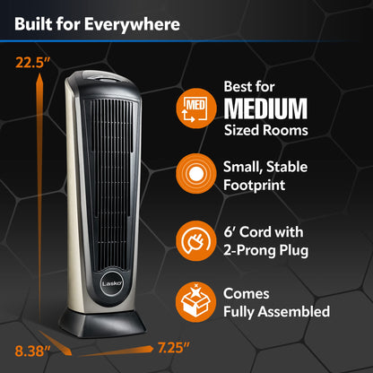 Lasko 1500W Ceramic Tower Space Heater with Remote, Thermostat, Timer & Widespread Oscillation, Portable Electric Heater for Indoor Use, Bedroom & Living Room, 751320
