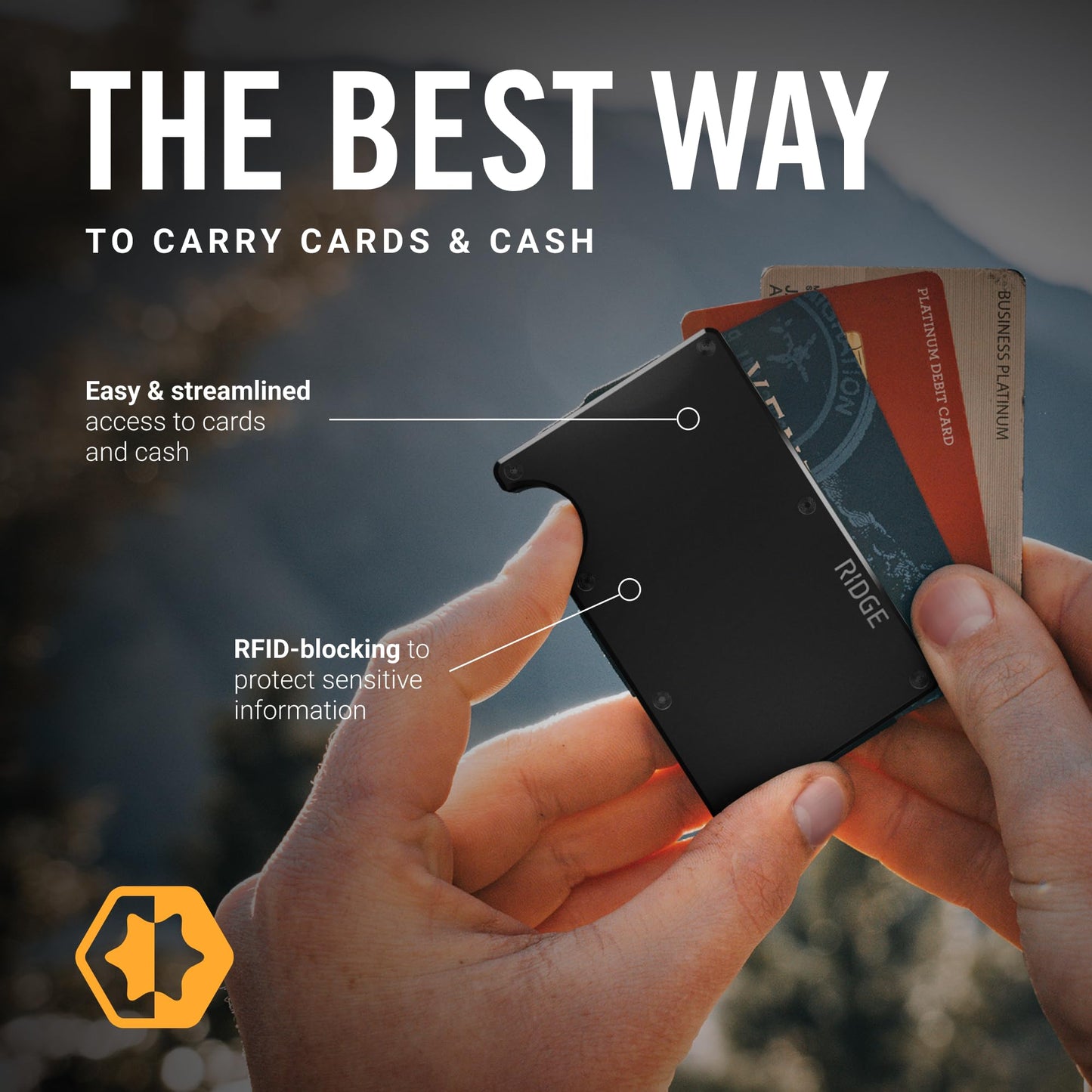 Ridge Wallet for Men - Slim Minimalist Compact Wallet and Card Holder, RFID Protected Front Pocket Wallets for Men with Integrated Cash Strap (Royal Black)
