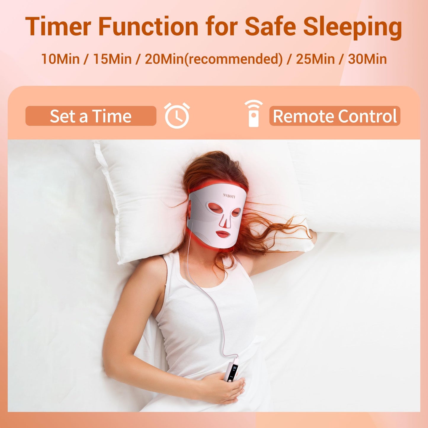NVBOTY LED Face Mask Light Therapy, 4 Modes Portable Red Light Therapy for Face with 2000mAh Rechargeable Remote, Blue, Orange, 850NM Infrared & Red Light Mask, 400 LEDs for Anti-Aging, at Home