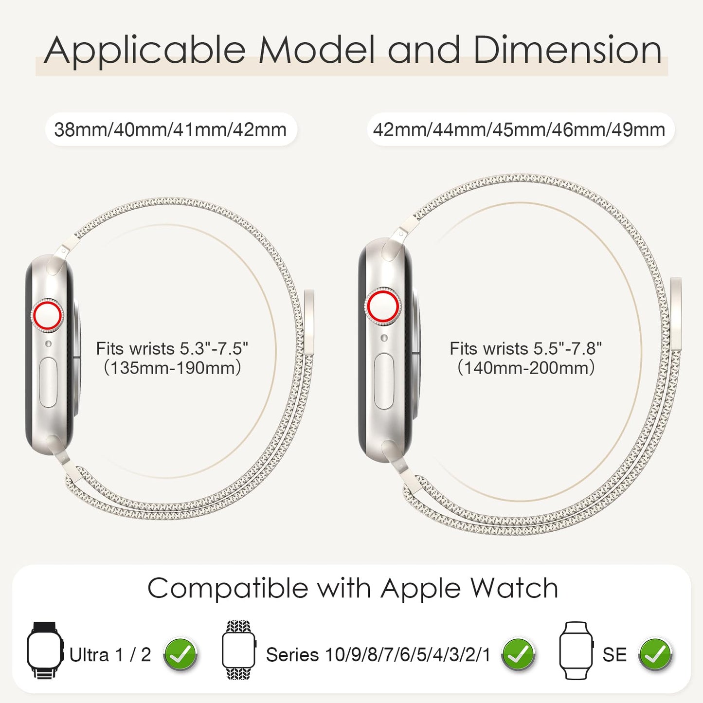Original Milanese Loop Band Compatible with Apple Watch 38mm 40mm 41mm 42mm 44mm 45mm 46mm 49mm - Women & Men Magnetic Closure Adjustable Metal Strap for iWatch Series 10 9 8 7 6 5 4 3 2 1,Ultra,SE