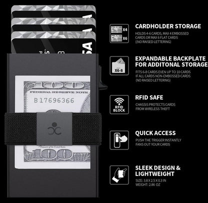 SEMORID Slim Aluminum Card Holder Wallet for Men, Durable Expandable Backplate, RFID Blocking Minimalist Metal Pop Up Wallet, Holds 12+ Cards Plus Cash (Black)