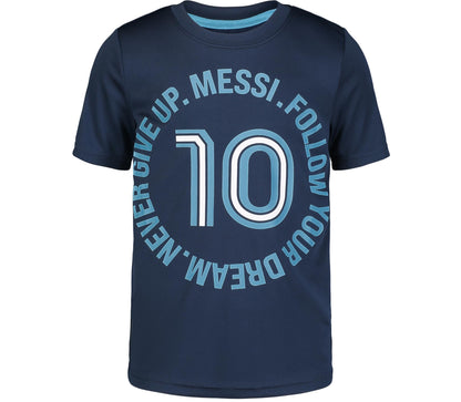 Messi Boys' Lifestyle Short Sleeve Top, Standard Shirt with Logo, Comfortable Fit, Dress Blue, 6