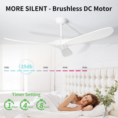 Zronon 72 Inch White Ceiling Fan No Light, Wood Outdoor Ceiling Fans without Lights for Patios Gazebo Porch Living Room, Modern Exterior Extra Large High CFM Ceiling Fan No Light with Downrod