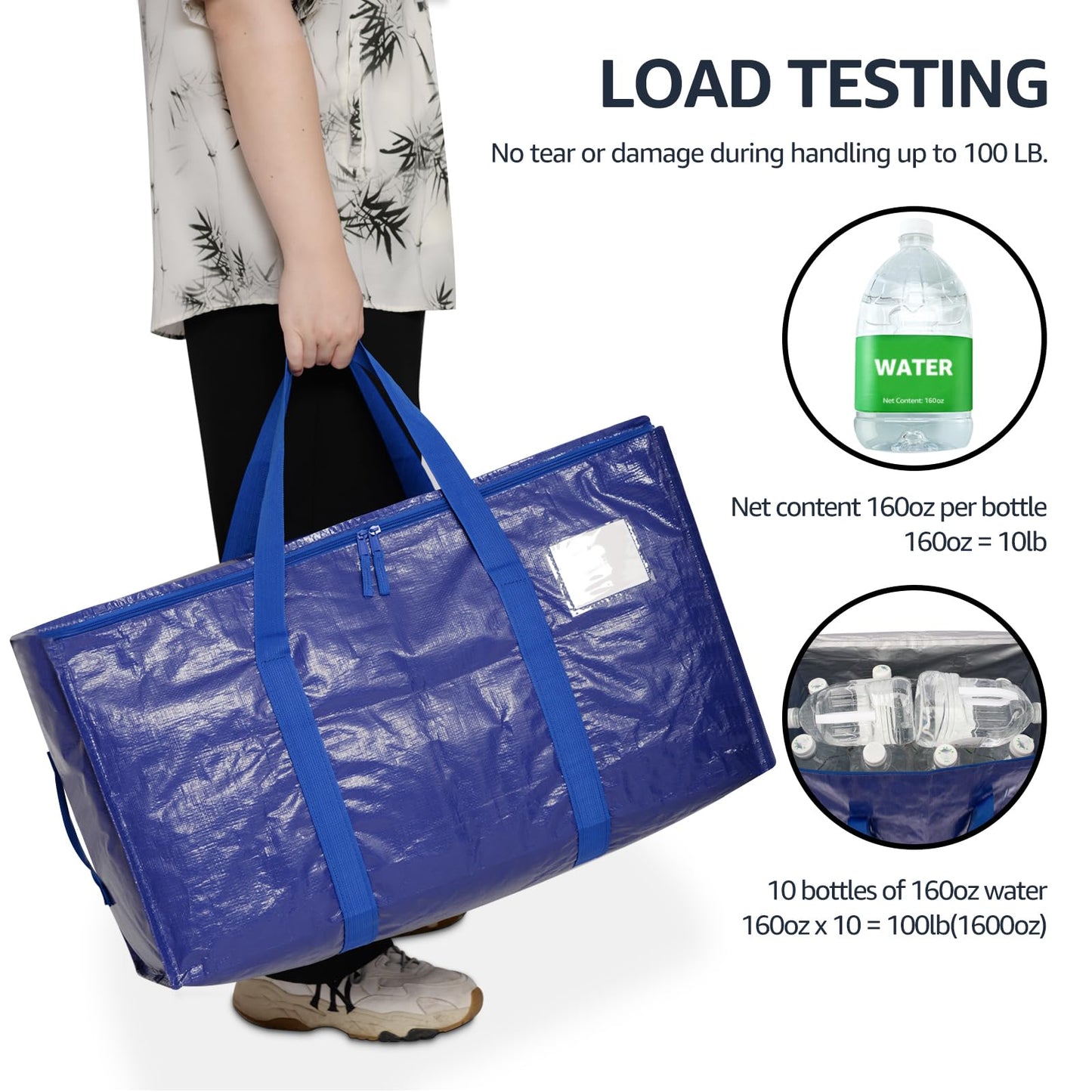 Moving Bags Heavy Duty Extra Large, Moving Boxes, Moving Supplies Essentials, Blue Storage Bins with Lids, Plastic Packing Totes, Storage Bags for Clothes with Handles & Zippers(Blue, 8 Pack)