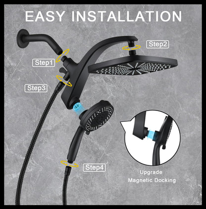 High Pressure Rain Shower Head: Upgrade Shower Heads with Handheld Spray Combo with Fixed Showerhead and 10 Sprays Handheld Shower Head, Detachable Showerheads Built-in Magnetic Docking and Power Jets