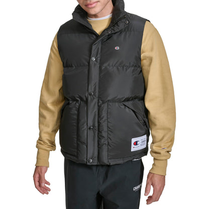 Champion Men's Puffer Vest with Logo, Black
