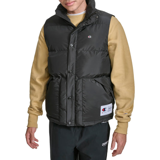Champion Men's Puffer Vest with Logo, Black