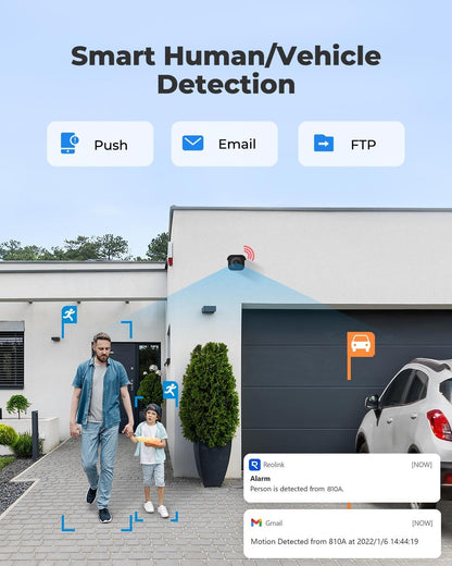 REOLINK 4K/8MP Security PoE IP Camera, Human/Vehicle/Pet Detection, Time-Lapse, 100ft IR Night Vision, Work with Smart Home, Up to 256GB microSD Card, Surveillance Outdoor Indoor, RLC-810A