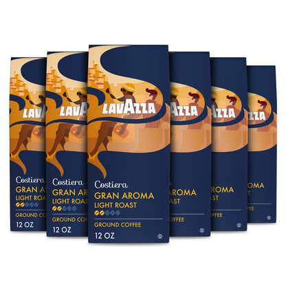 Lavazza Costiera Gran Aroma Ground Coffee 6 Bags of 12oz, Light Roast, Smooth and Aromatic Taste, Intensity 2/5, 100% Arabica, Ideal for Drip Brewers, (Pack of 6) - Package May Vary