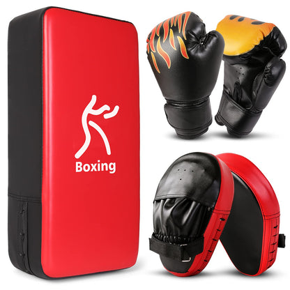 Odoland 3-in-1 Kids Youth Boxing Set - Punching Mitts, Kick Pads, Gloves for Boxing, Kickboxing, Karate, Muay Thai, MMA Training