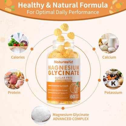 Magnesium Glycinate Gummies 1000mg - Sugar Free Magnesium Potassium Supplement with Vitamin D, B6, CoQ10 for Calm Mood & Sleep Support - 60 Orange Gummies -1 Pack
