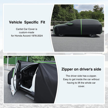 Cartist Car Cover Fits for Honda Accord Sedan/Coupe 1976-2025 All Weather Car Covers Outdoor for Accord Accessories Waterproof Anti UV with Zipper & Reflective Safety Strips