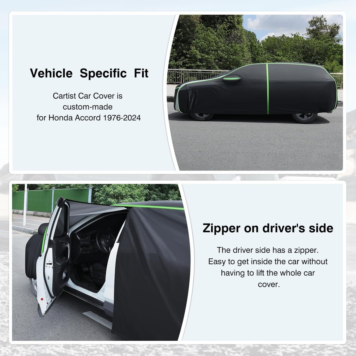 Cartist Car Cover Fits for Honda Accord Sedan/Coupe 1976-2025 All Weather Car Covers Outdoor for Accord Accessories Waterproof Anti UV with Zipper & Reflective Safety Strips