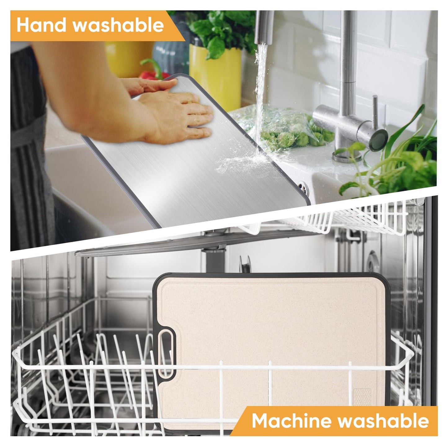 WEVYHFS SPORTS Titanium Cutting Board with Smooth Dual-Sided Surface, GR2 Titanium & Wheat Straw PP, Easy-Clean, Non-Slip, Dishwasher Safe, Large Cutting Board for Fruits, Vegetables & Meat