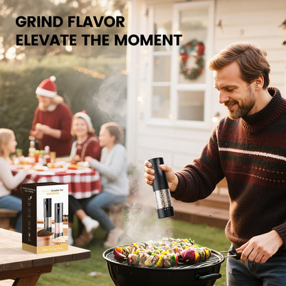 Electric Salt and Pepper Grinder Set - Rechargeable Automatic Salt and Pepper Shakers, Kitchen Appliances with External Adjustable Coarseness, Larger Hopper for Cooking, Home Gifts(2 Pack,Black/Black)