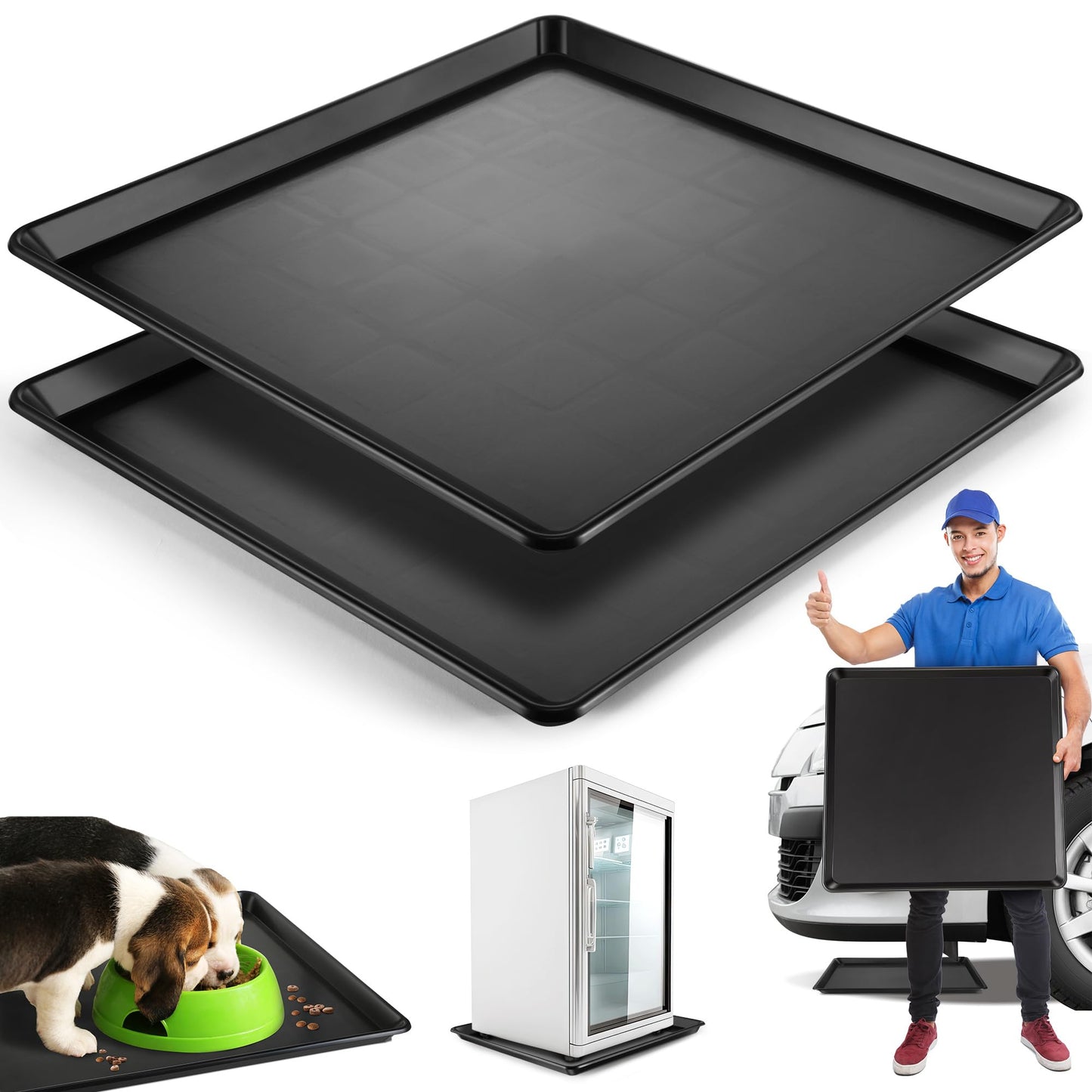 Saillong 2 Pcs Oil Catch Pan, 22'' x 21'' Large Oil Drain Pan, Mini Fridge Drip Tray, Dishwasher Safe