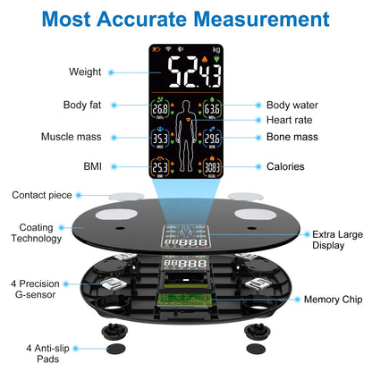 INSMART Smart Scale for Body Weight, All-in-one LCD Display Bathroom Weight Scales Body Fat Scale,Bluetooth Digital Smart Weighing Scale with Heart Rate,Heart Index & Body Composition Analyzer,396 lbs