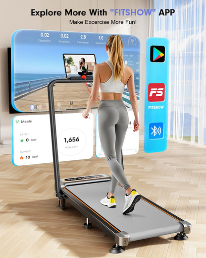 Foldable Treadmill with 8% Incline, Upgrade 3.5HP Low Noise Walking Pad Treadmill with Handle Bar, Trisomy 4 in 1 Portable Under Desk Treadmills for Home/Office, 330 Lbs Capacity, APP & Remote Control