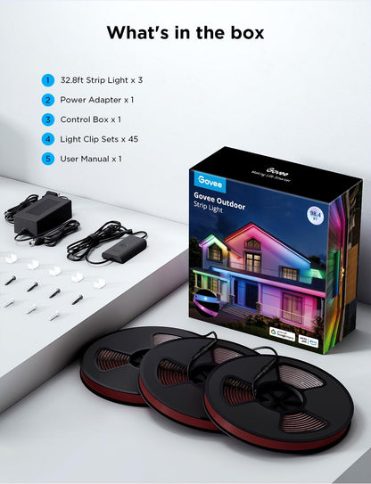 Govee Outdoor LED Strip Lights, 98.4ft Smart Outdoor Lights Work with Alexa and Google Assistant, App Control, IP65 Waterproof, RGBIC Lights for Patio, Eave, Party Decorations