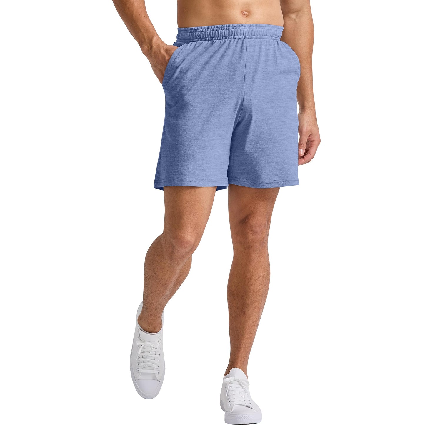 Hanes Men's Originals Tri-Blend, Lightweight Pull-On Jersey Shorts with Pockets, DEEP Forte Blue PE Heather