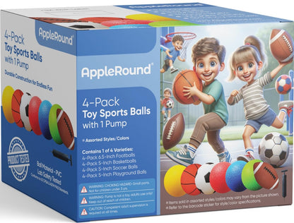 AppleRound 6.5-Inch Toy Footballs for Toddlers and Kids - Pack of 4 Balls with Pump