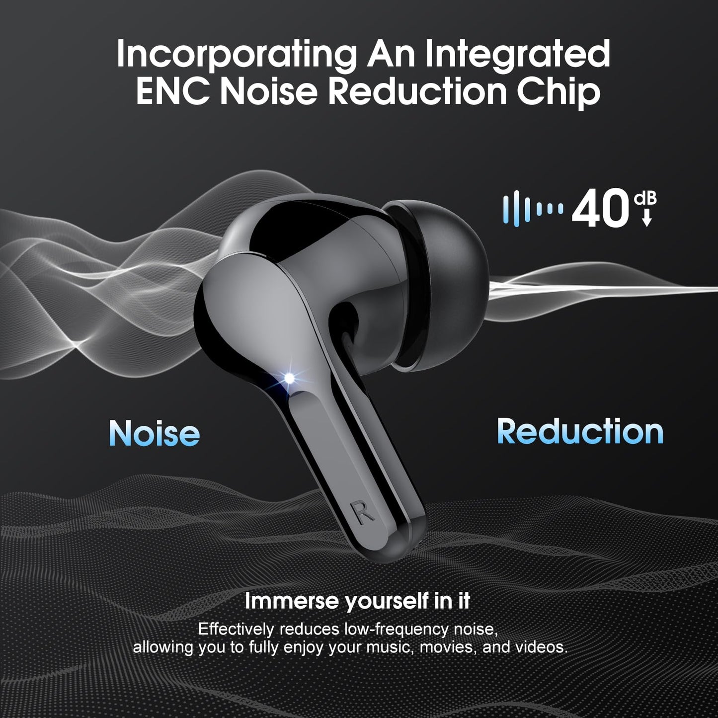 Wireless Earbuds, Bluetooth 5.4 Headphones HiFi Stereo, Bluetooth Earbuds with ENC Noise Cancelling Mic, IP7 Waterproof in Ear Earphones, 48H, LED Display Ear buds for Pad Workout Sports, Black