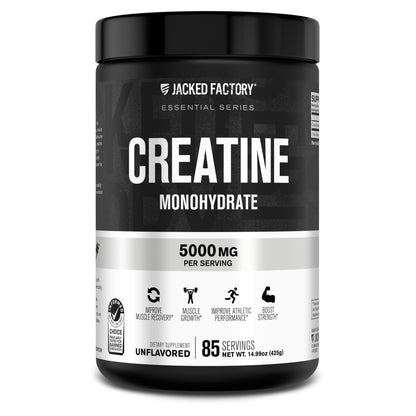 Jacked Factory Creatine Monohydrate Powder 425g - Creatine Supplement for Muscle Growth, Increased Strength, Enhanced Energy, & Improved Athletic Performance 85 Servings, Unflavored