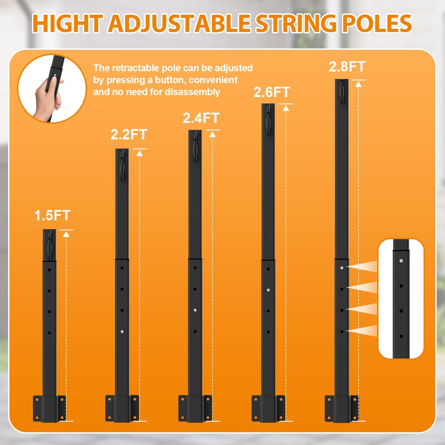 2.8Ft String Light Poles 8 Pack,Light Poles for Outside Lights,Outdoor with Fence Brackets Hanging Lights,Metal Stand Deck Patio Backyard