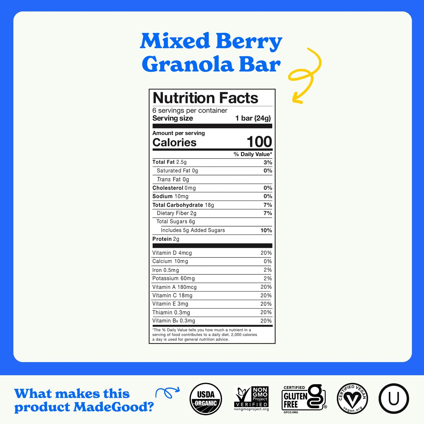 MadeGood Mixed Berry Granola Bars (40 Count - 0.85 Oz Each) Gluten Free and Organic Healthy Snacks