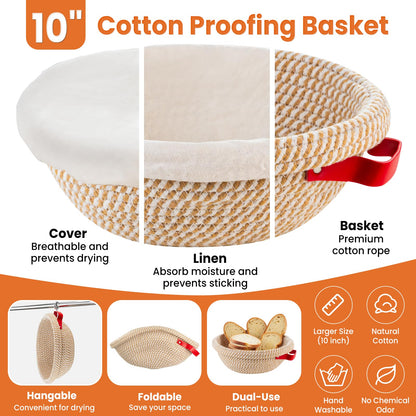 TomCare Sourdough Starter Kit 42 oz Large Glass Starter Jar 10 inch Round Bread Proofing Basket Silicone Baking Mat Tools 10pcs Bread Bags Complete Sourdough Bread Baking Supplies Gifts for Bakers