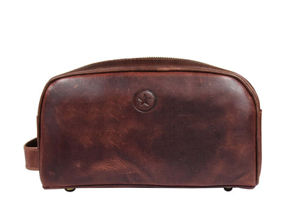 Leather Toiletry Bag for Men | Grooming Travel Kit | With Waterproof Lining | By Aaron Leather (Dark Brown)