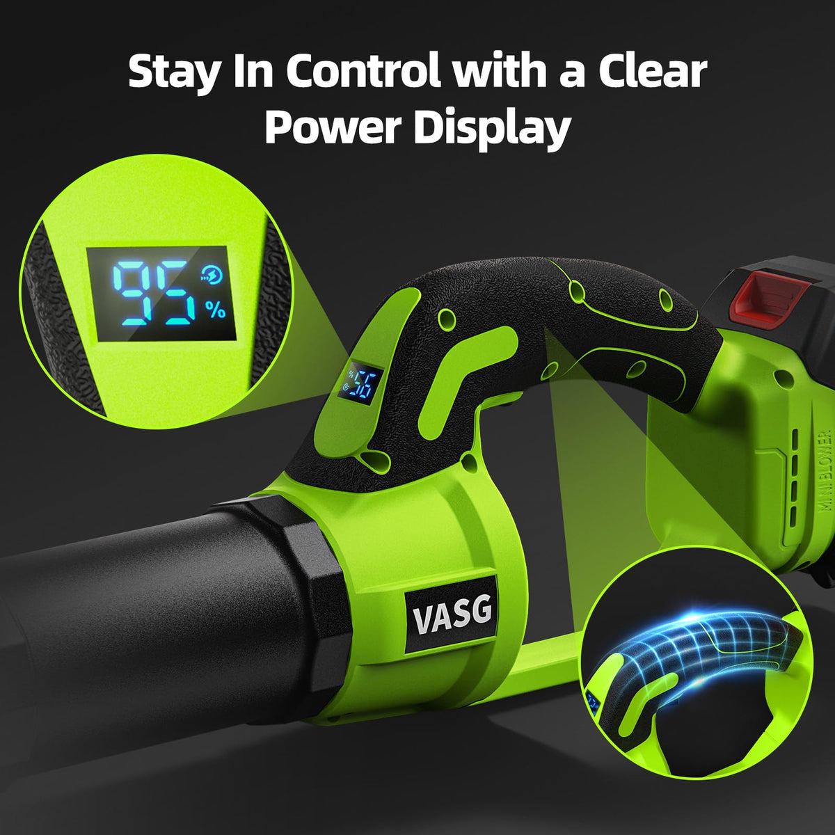 VASG Leaf Blower Cordless, 3 x 21V Batteries & Fast Charger Set, Variable Speed Mode, Lightweight Handheld Electric Leaf Blower for Lawn Care, Yard, Garden, Patio & Outdoor Cleanup