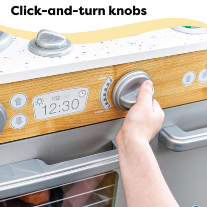 KidKraft Uptown Natural Wooden Play Kitchen with Play Phone, Chalkboard & Towel Rack, Gift for Ages 3+